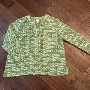 Chico's Size 4 Green White Geometric Print Long Sleeve Blouse Women's Size XXL